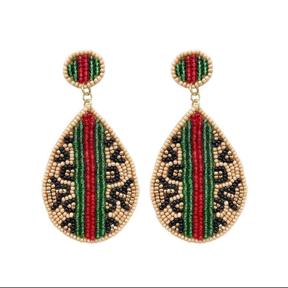 Beaded Leopard Earrings - Picture 1 of 2